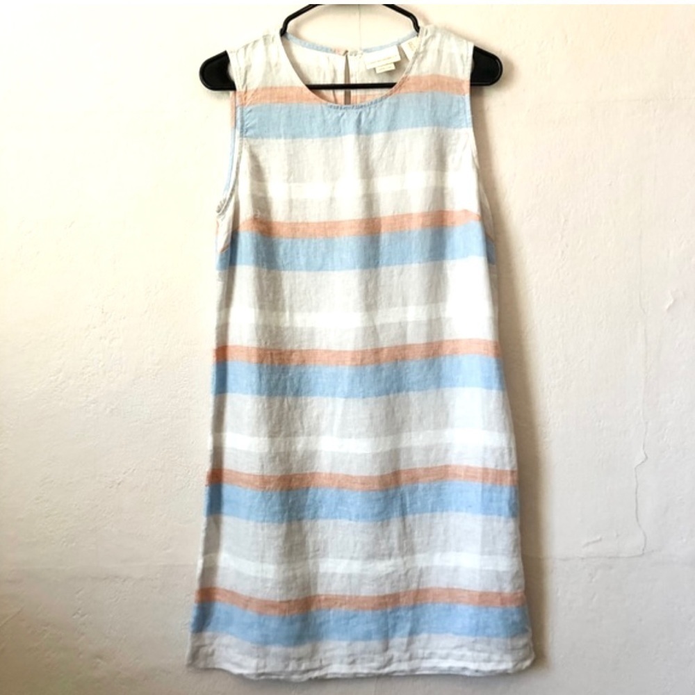 Cynthia Rowley 100% Linen blue stripes Shift Dress